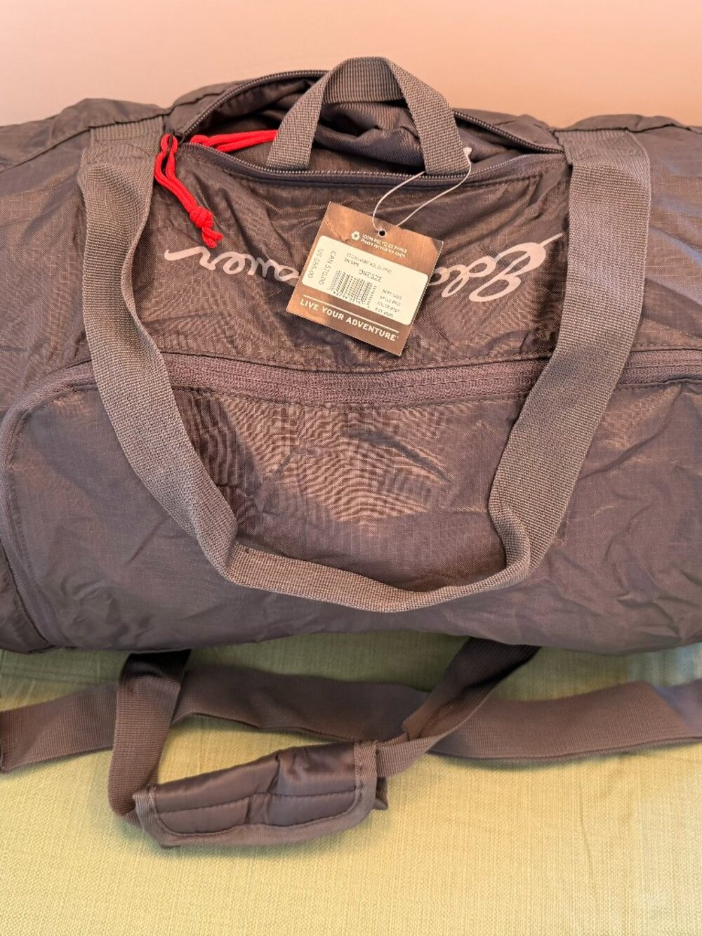 NWT EDDIE BAUER STOWAWAY 45LP ACKABLE DUFFEL BAG IN DARK GREY COLOR